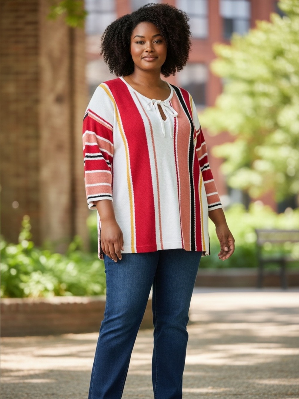 LOFT Red Paseo Striped Lace Up Tunic Knit Sweater- Size Large